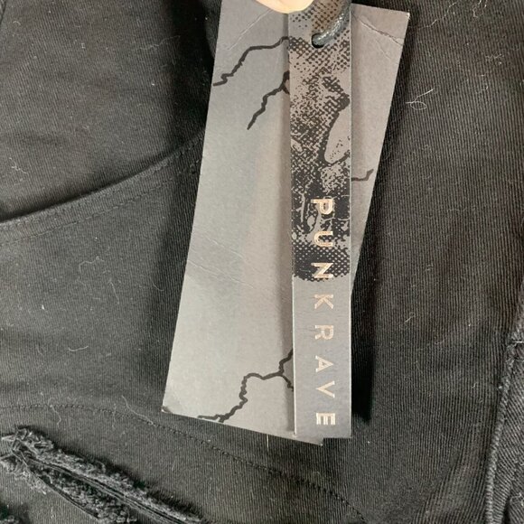 Punk Rave MIA Pants Men's M/S Black Cotton Studded Straight Fit Distressed S9781 - Picture 5 of 15